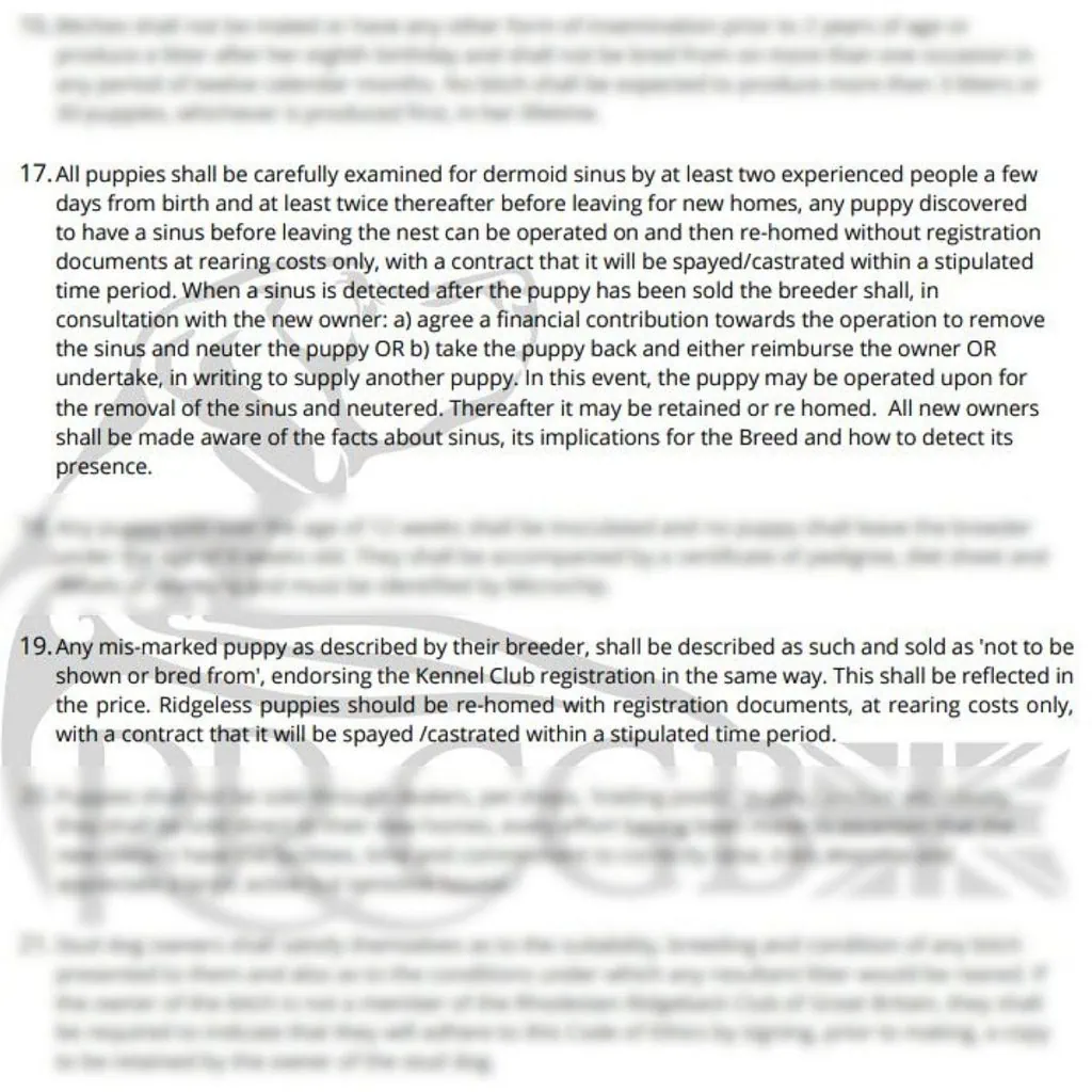 Rhodesian Ridgeback Club of Great Britain Code of Ethics 2019 Screenshot